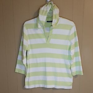 Catalina Size L Limestone Green and White Striped Lightweight Hoodie Shirt